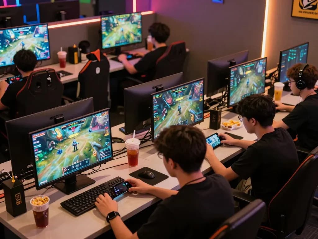 Active esports betting at vin88, showcasing players engaged and energized in a vibrant setup.