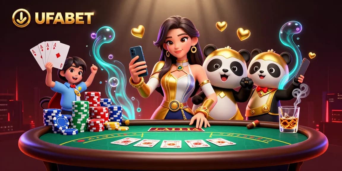 Engage with UFABET's online casino experience showcasing a dynamic 3D scene of gaming action.
