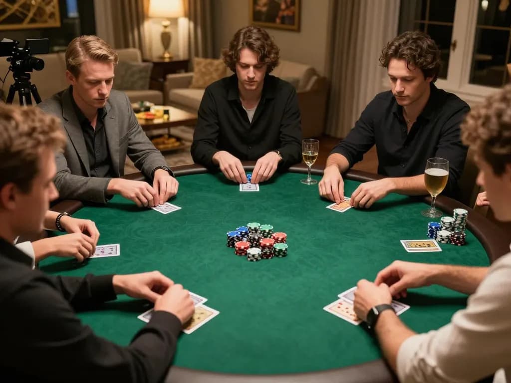 Engaged players at a poker game night showcasing 566's social gambling experience.