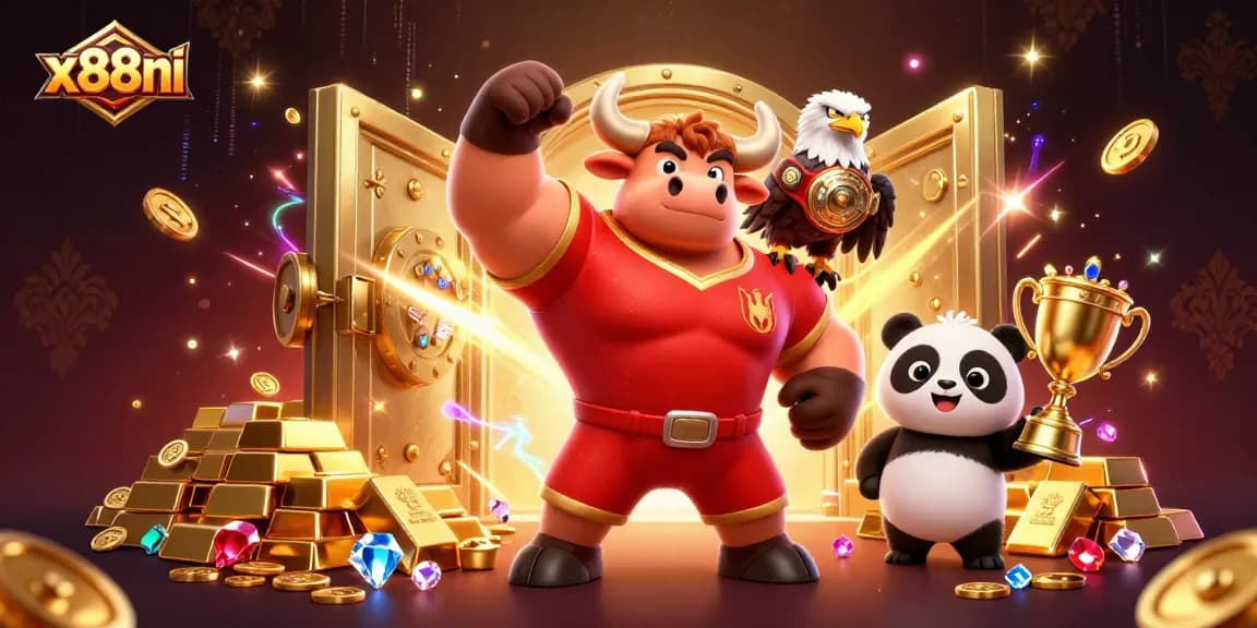 Win big with exciting gameplay at x88ni, featuring a vibrant 3D casino scene with live action elements.