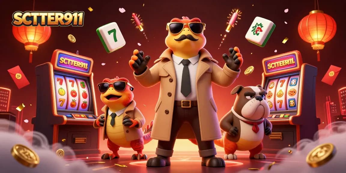 Experience SCATTER911 with animated raptors entering a VIP casino lounge, surrounded by slot machines.