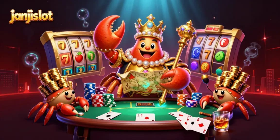 Experience thrilling slots action at janjislot with golden crab emperor and vibrant casino elements.