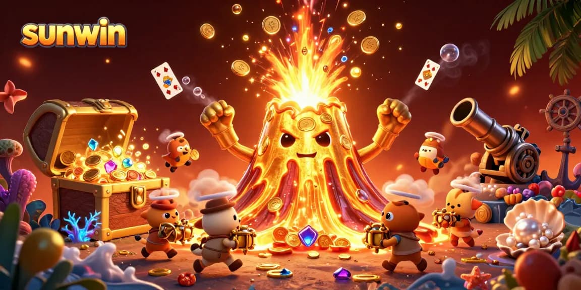 Experience thrilling gameplay at sunwin with a vibrant casino scene featuring treasures and action.