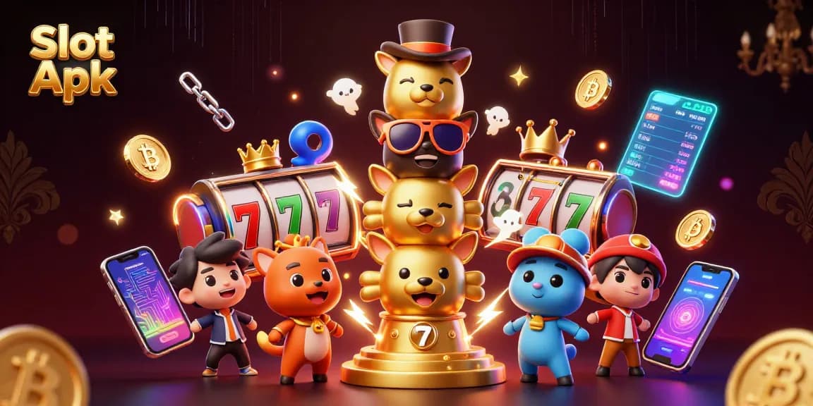 Engage with Slot Apk and explore vibrant 3D gaming elements featuring a dynamic casino theme.