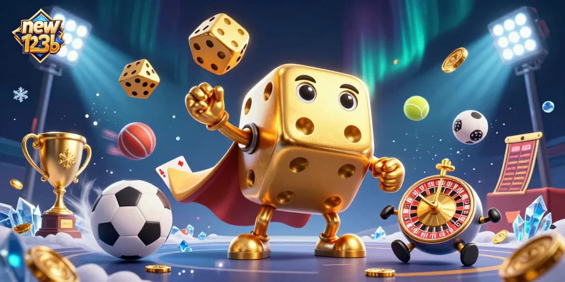 Win big at new123b with a dynamic scene featuring 3D characters and exciting gambling elements!
