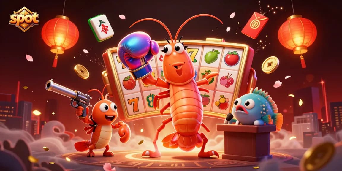 Spin the vibrant slot reels with cartoon crustaceans at an exciting online casino scene.