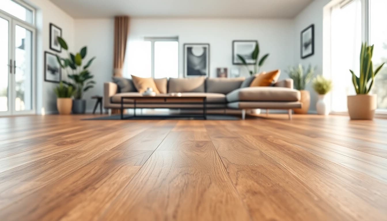 Showcasing flexible vinyl plank flooring in a modern living room setting with natural light.