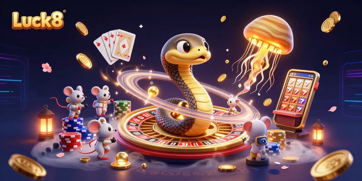Experience thrilling betting at Luck8 with vibrant casino elements and iconic characters.