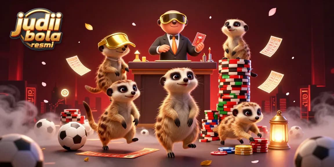 Experience judi bola resmi excitement with meerkats managing a vibrant sports betting operation.
