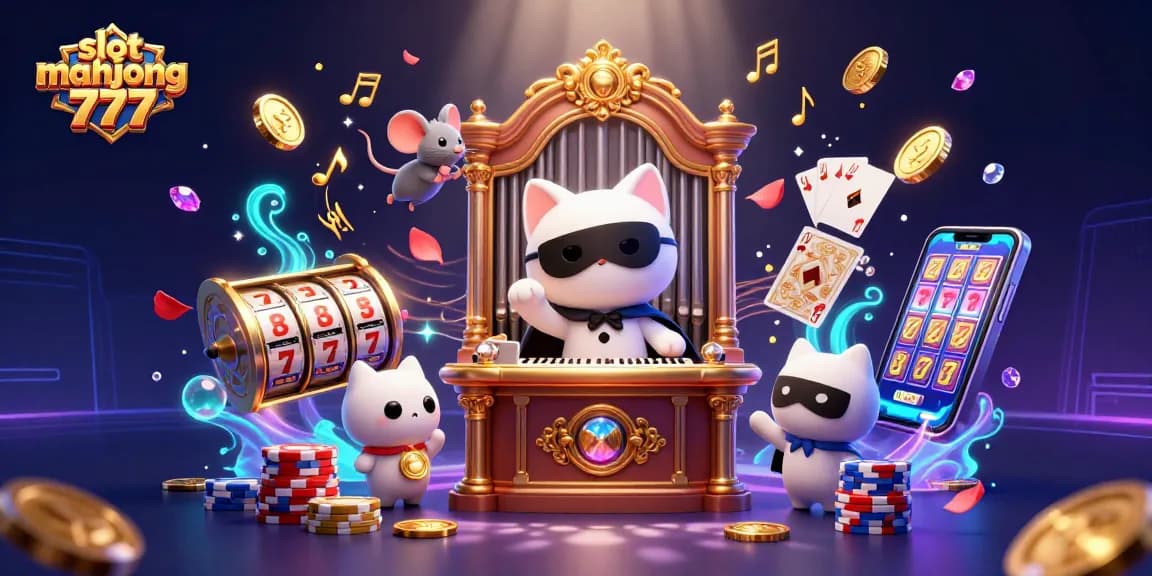 Engage with slot mahjong 777 through an energetic 3D scene of jackpots, vibrant casino elements, and colorful characters.