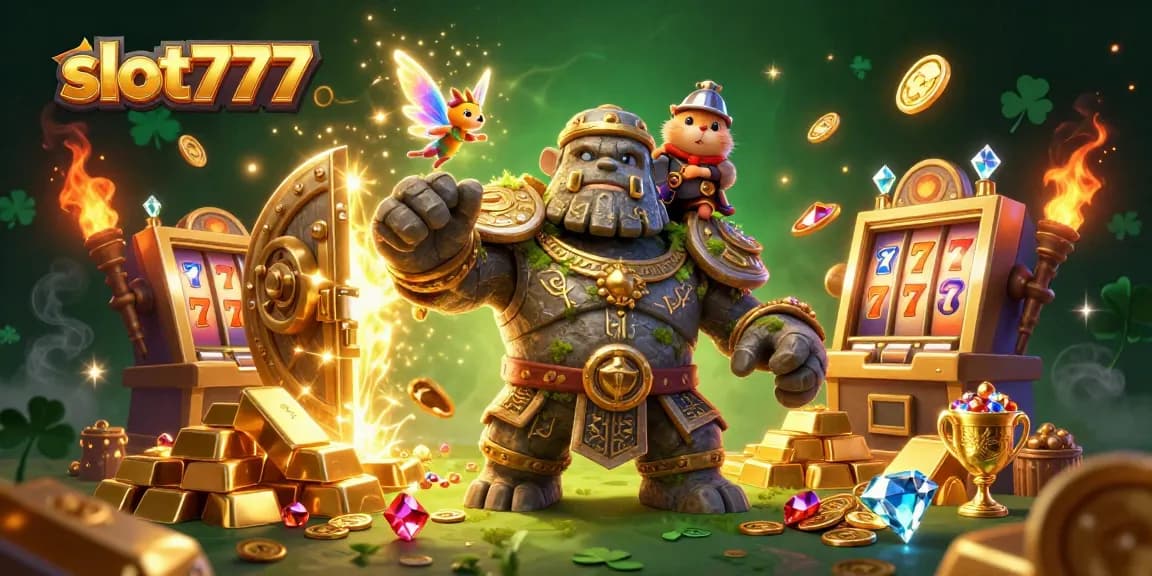 Experience thrills with slot777 treasures in a vibrant 3D casino fantasy scene.