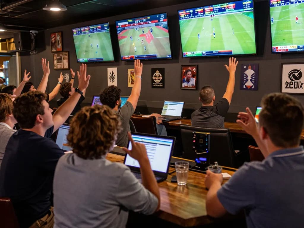 Excited bettors cheering for wins at the 789 club sports betting event, capturing thrilling sports betting moments