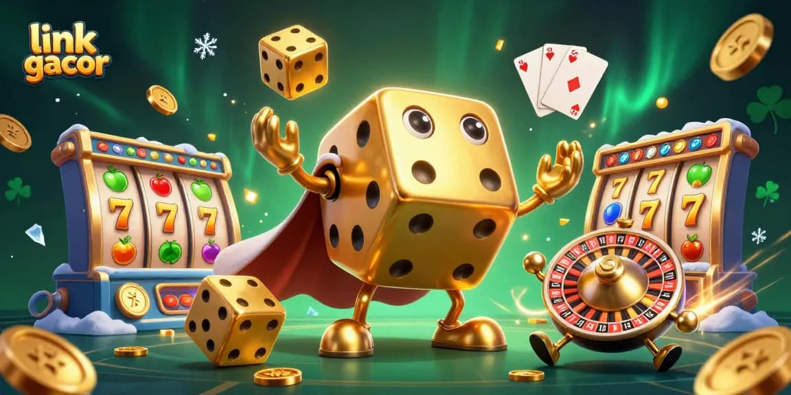 Experience the thrill of link gacor with golden dice, slot reels, and vibrant casino elements.