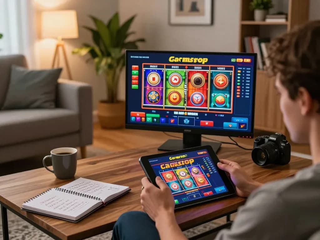 Engaging with slots not on Gamstop on a tablet in a cozy living room.