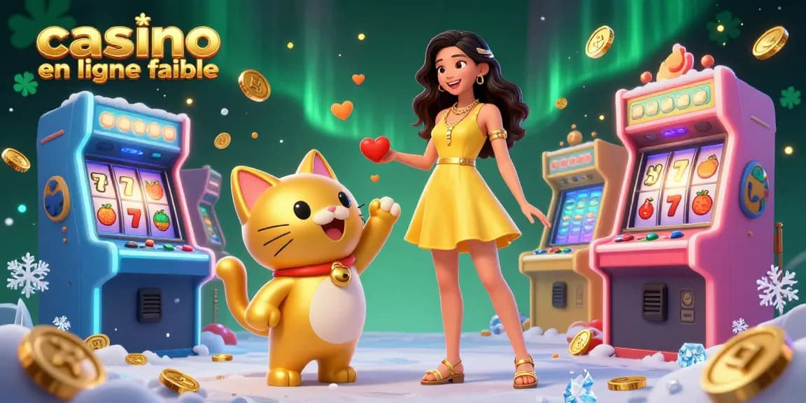 Interagissez avec un casino en ligne fiable au milieu d'une scène d'arcade 3D vibrante mettant en vedette une femme joyeuse et un chat porte-bonheur.