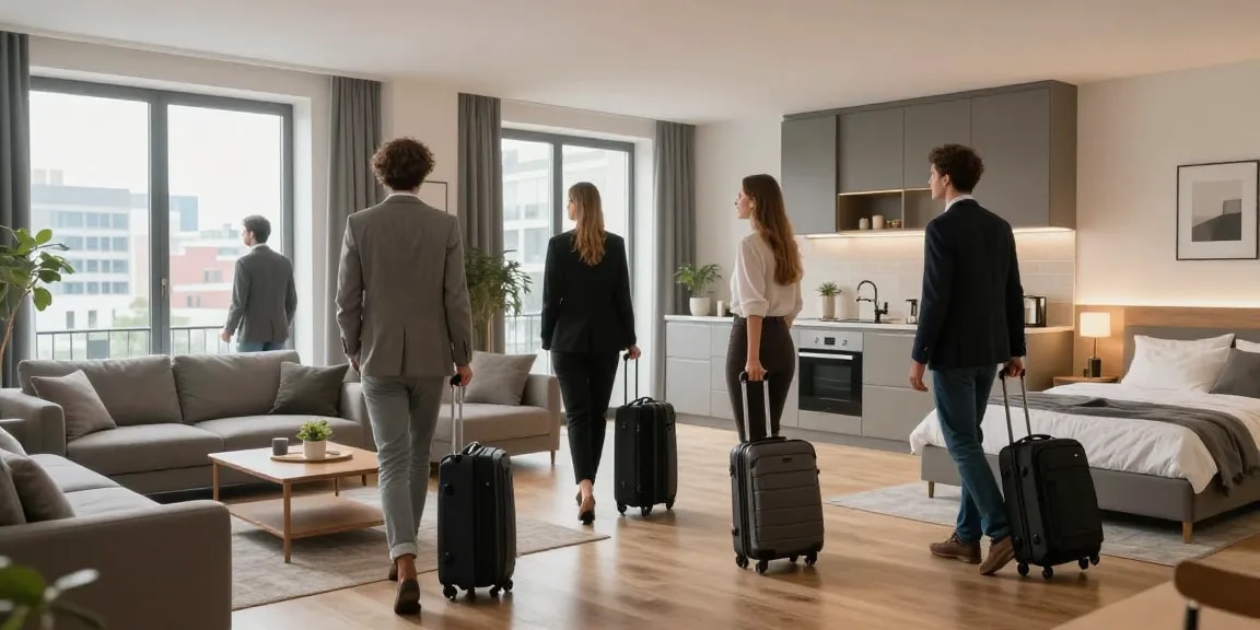 Monteurzimmer mieten Hannover in stilvollem Apartment für Geschäftsreisende mit komfortablem Ambiente und Stadtblick.