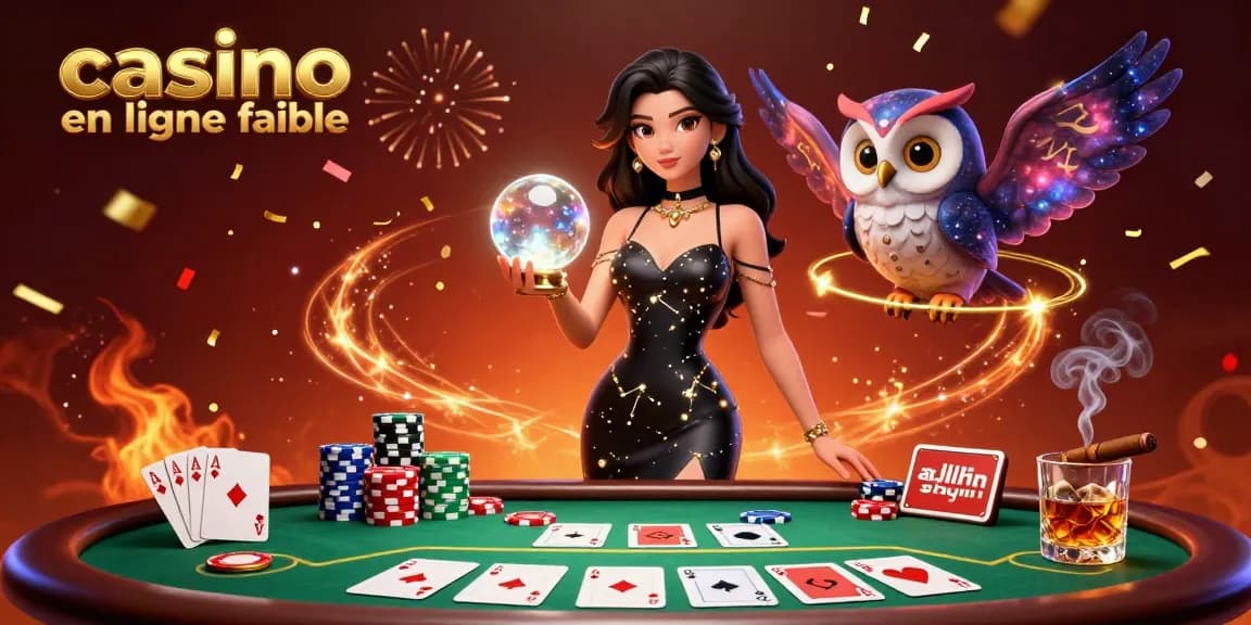 Interagissez avec un casino en ligne fiable dans une scène vibrante et détaillée mettant en avant des éléments de poker et des personnages mystiques.
