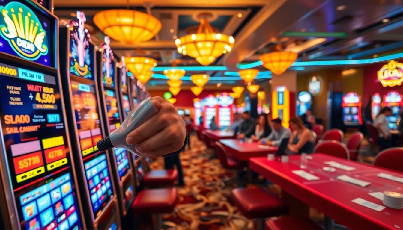 Permainan kasino oja89 dengan mesin slot berwarna-warni yang menarik perhatian.
