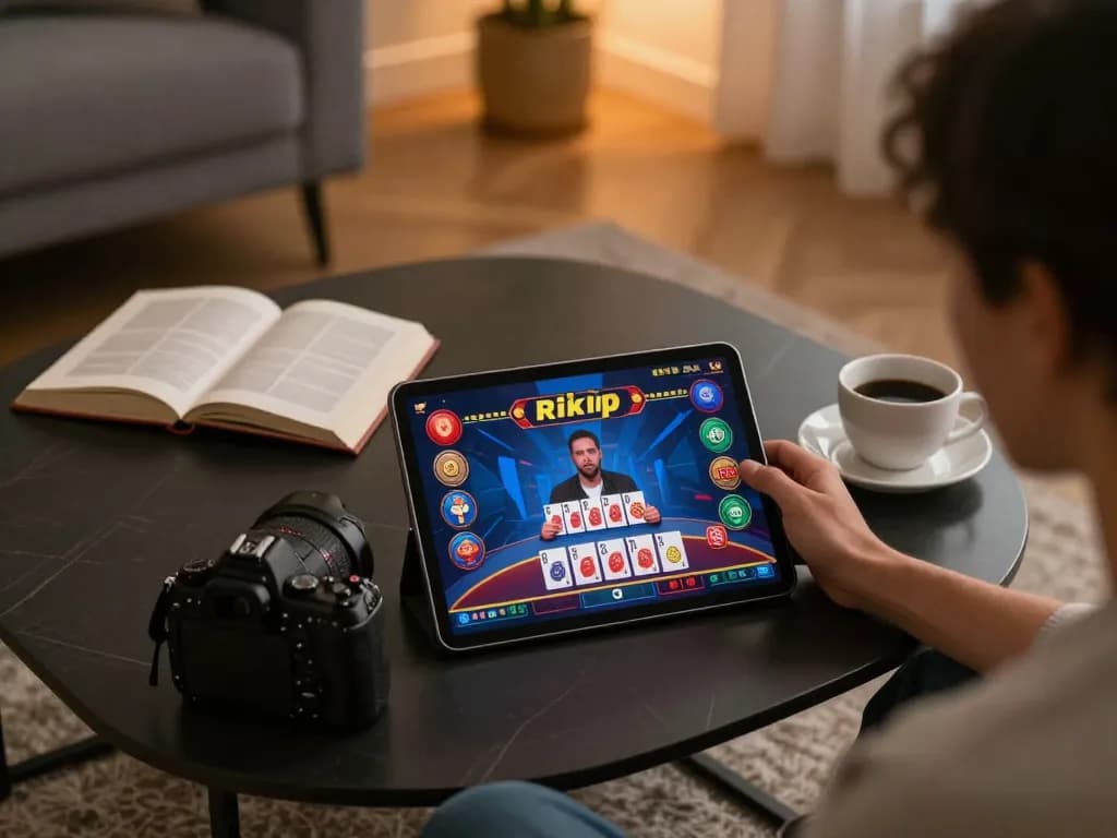 Enjoying a live dealer game on rikvip displayed on tablet, creating an engaging online gaming atmosphere