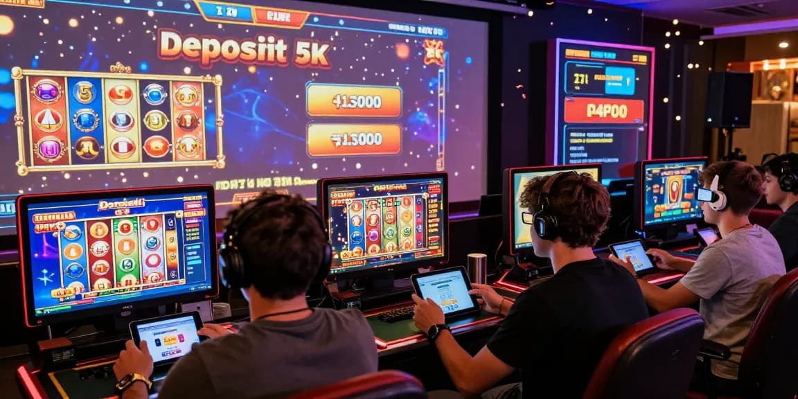 Exciting slot deposit 5k gaming scene showcasing vibrant players engaging with dynamic online slots and live betting experiences.