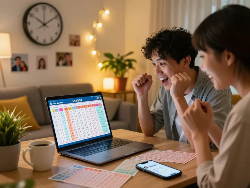 Togel Hongkong live draw excitement in a cozy home setting.