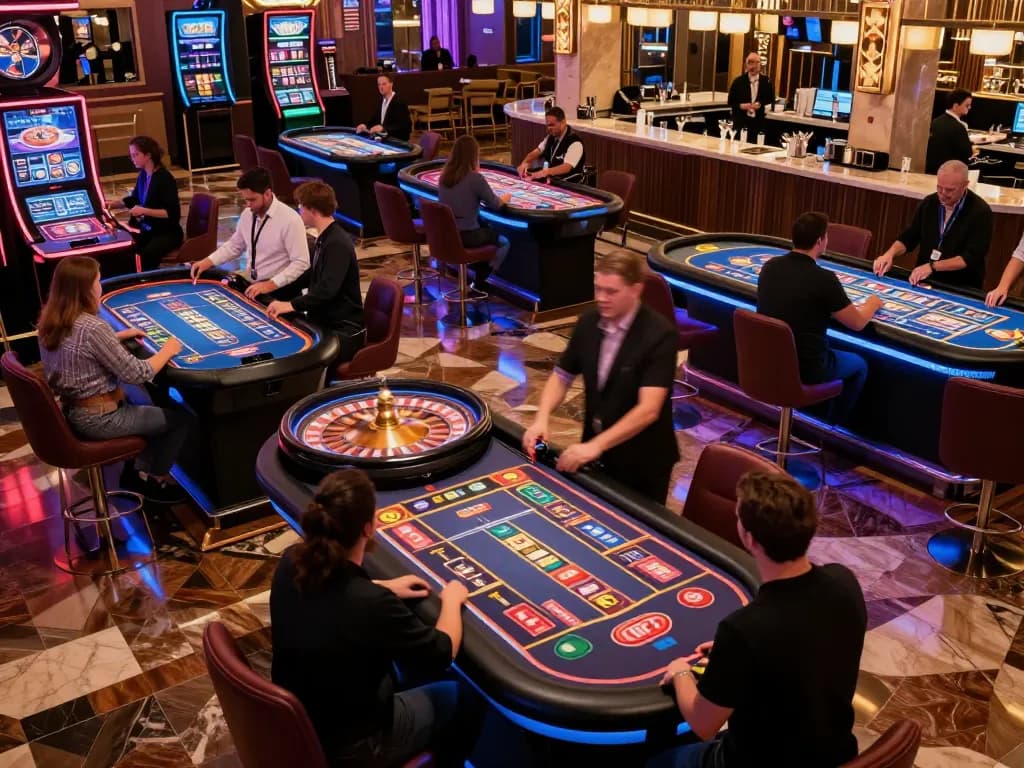 Casino guests enjoying lively gameplay at nhacaiuytinn roulette table with croupier actively managing bets.