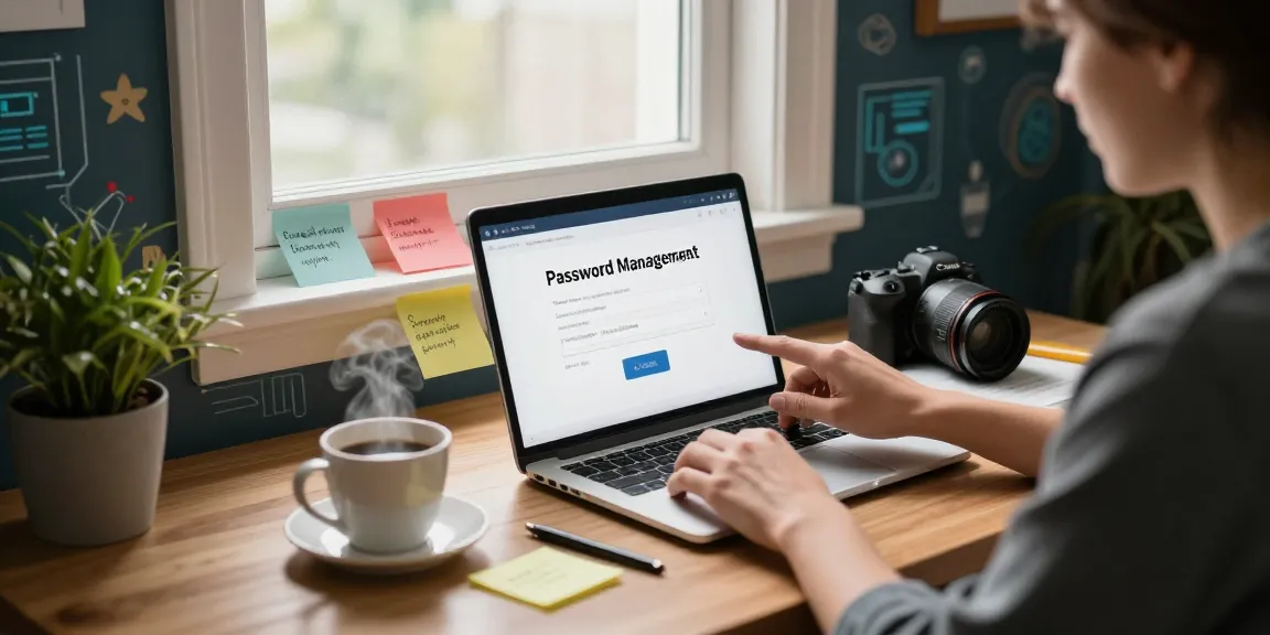 Password entry at home office for securing 상봉동 한국관 content, featuring laptop and cozy decor.
