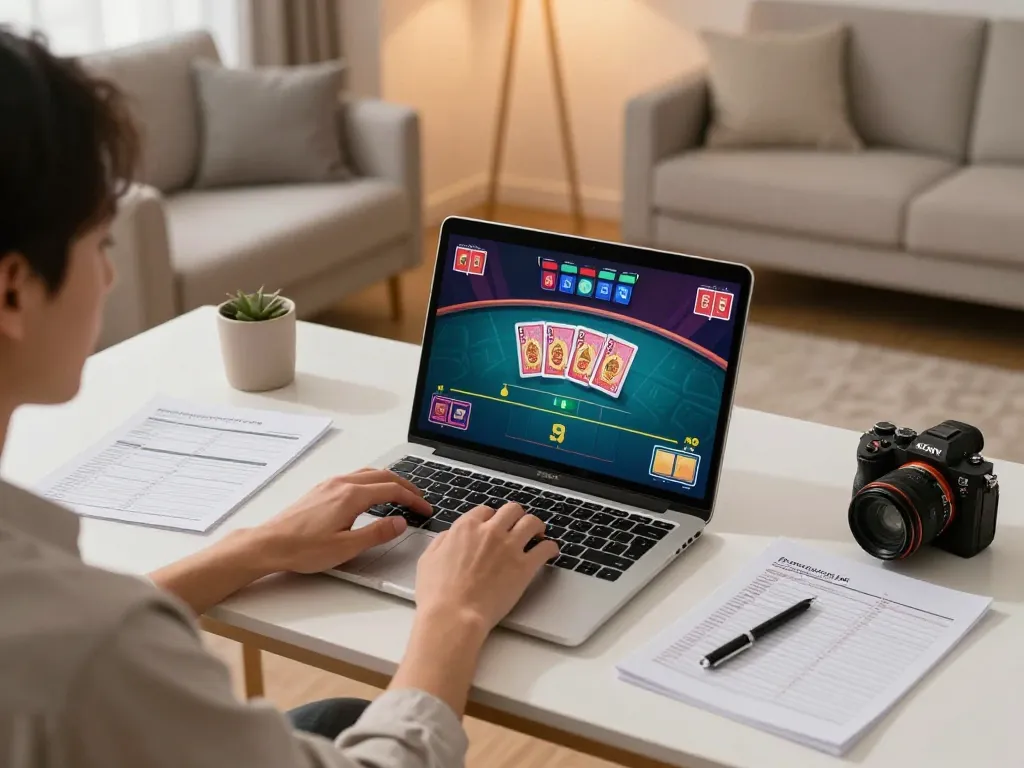 Engaging gameplay at DH88 seen on a laptop screen while a player reviews bankroll strategy notes