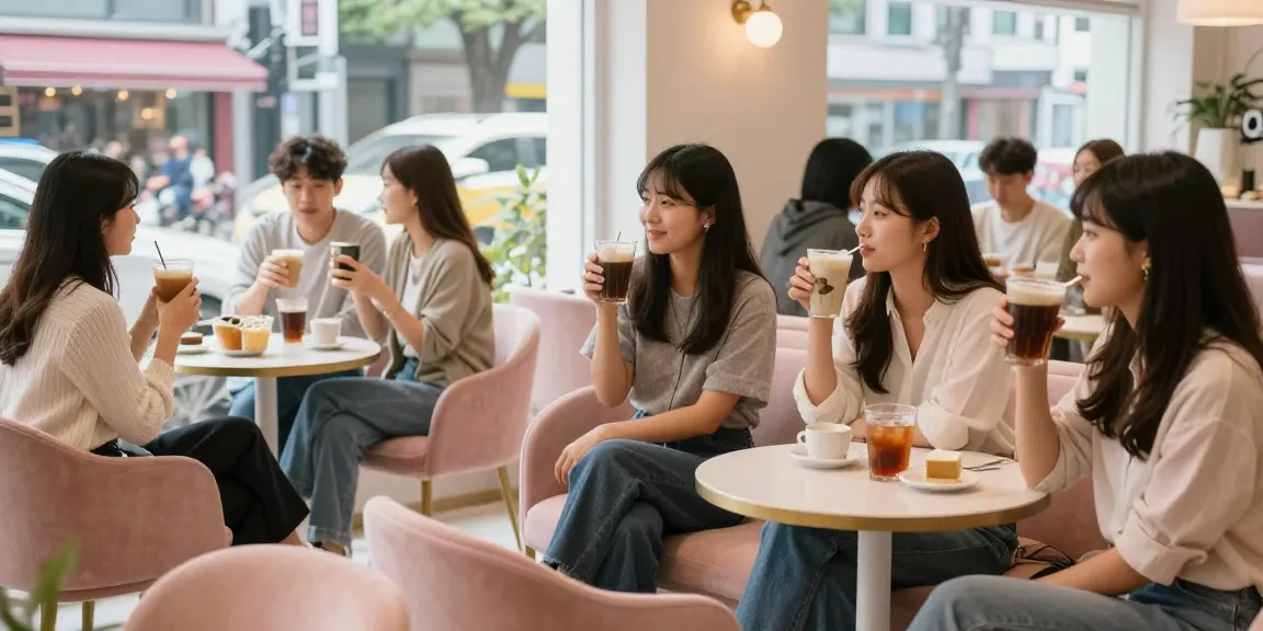 강남쩜오 멀리건의 아늑한 카페에서 친구들이 함께 즐거운 시간을 보내는 모습