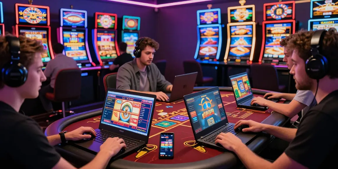 Scène engageante de joueurs profitant d'une expérience de casino en ligne fiable avec des jeux numériques vibrants