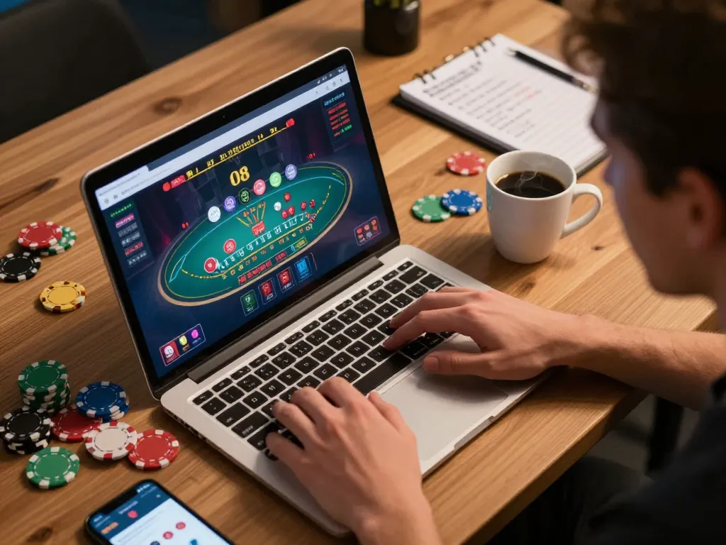 Player engaging in strategic gameplay on O8 casino while analyzing betting strategies