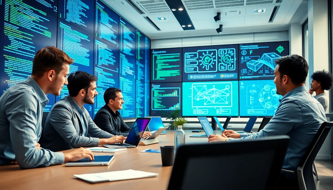 EORMC blockchain development team collaborating in a high-tech office environment.
