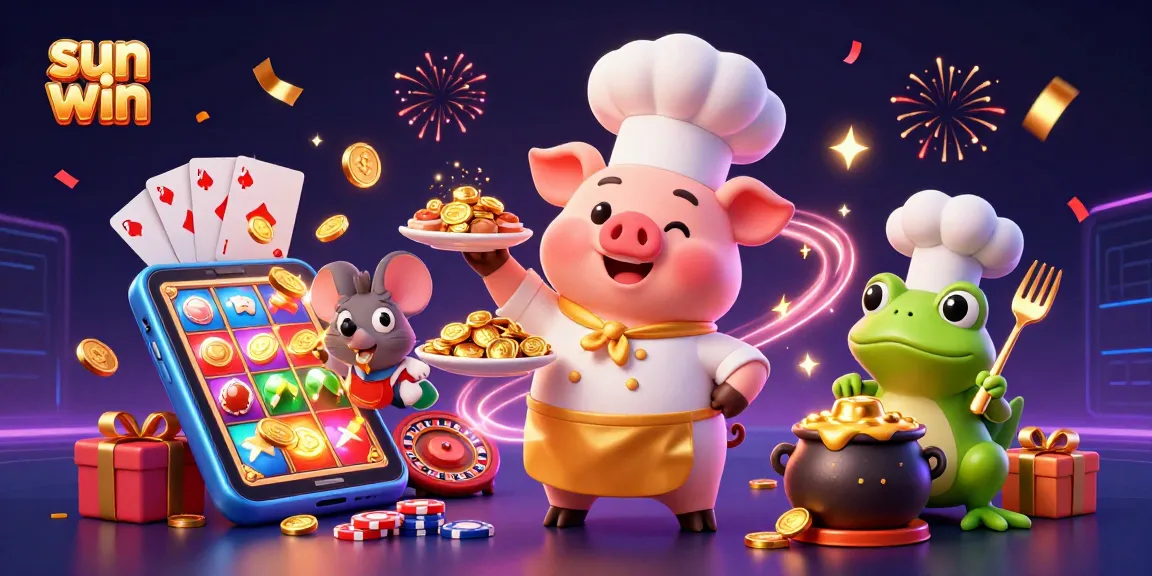 Experience sun win with vibrant illustrations showcasing gold coins and dynamic characters in a casino theme.