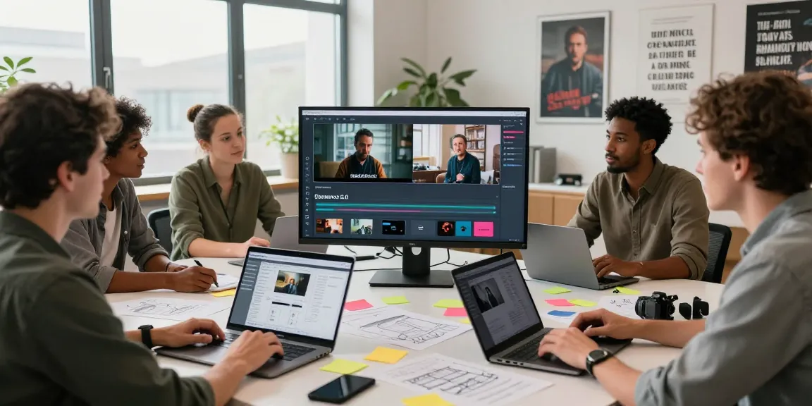 Creative professionals using ai seedance 2.0 to generate cinematic video content in a dynamic studio