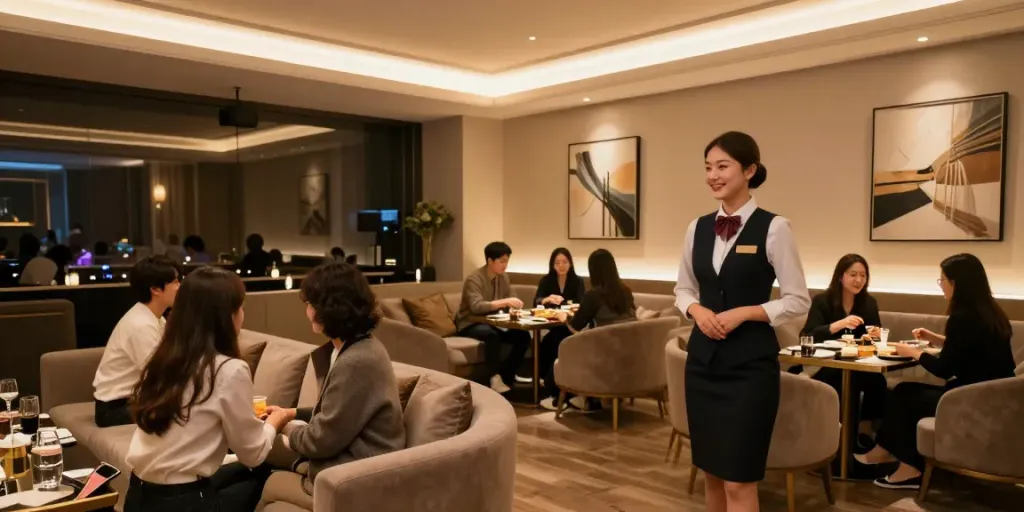 강남 타이밍의 고급스러운 인테리어와 환영하는 호스티스 모습