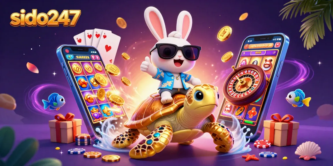 Sido247 offers thrilling slot gaming action featuring a lucky rabbit and a golden sea turtle.