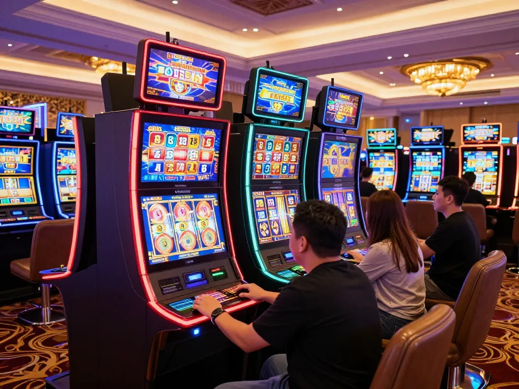 Engaging players enjoying pajaktoto slot games in a vibrant casino atmosphere.