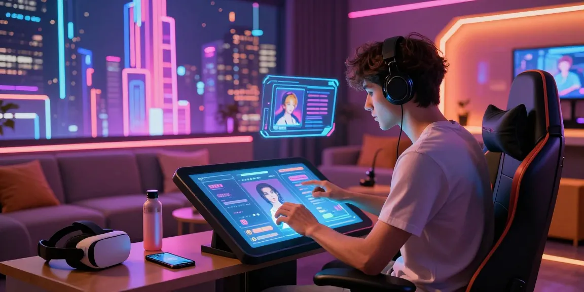 Engaging NSFW AI conversation in a modern digital lounge setting with immersive character interaction and advanced technology.