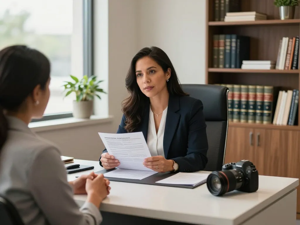Houston Injury Attorney Sue E. West consulting with a relieved client in a bright law office, emphasizing trust and support.