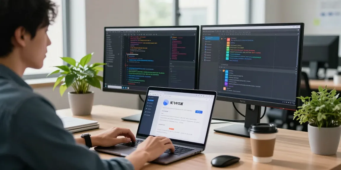 Showcasing a user utilizing 纸飞机中文版 app on a laptop in a modern tech workspace, highlighting productivity.