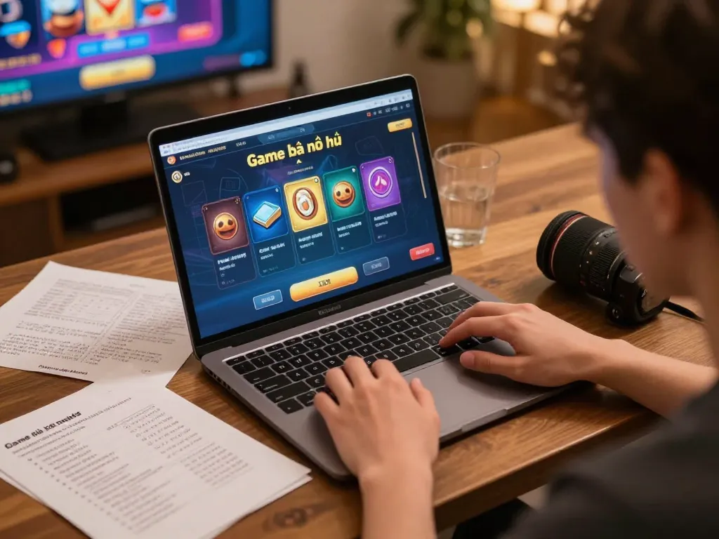 Engaged player focusing on Game bài nổ hũ interface on laptop, enhancing online gambling experience