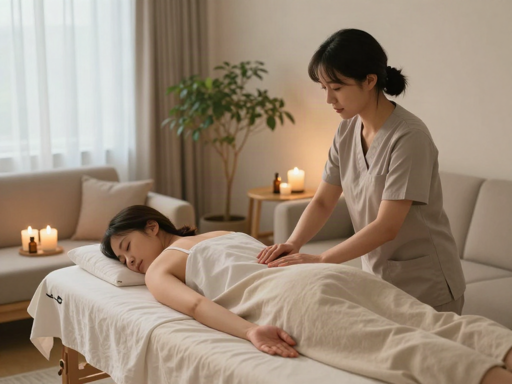 Relaxing 영등포출장마사지 scene in a serene home setting with soothing decor.