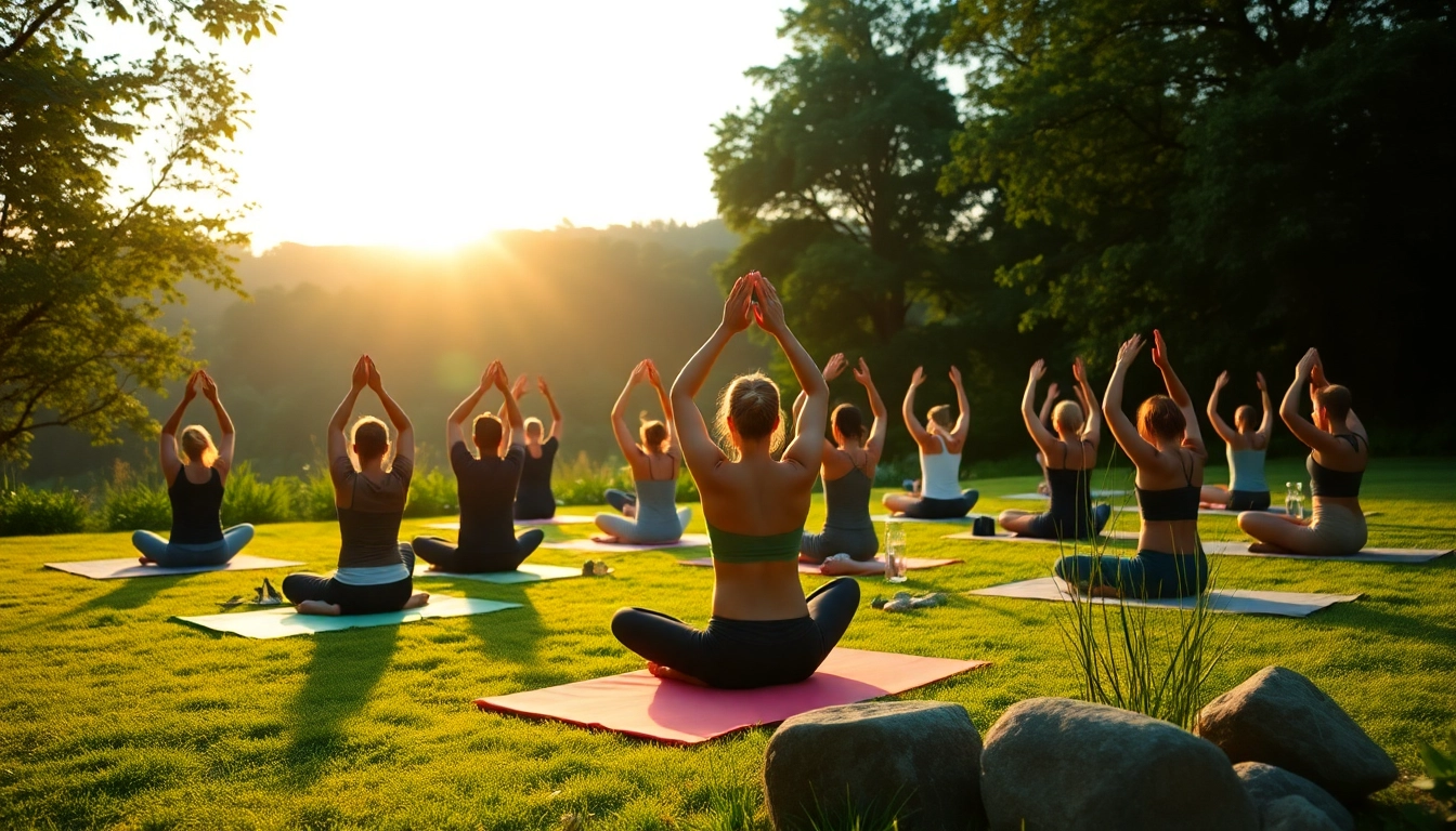 Engaging scene of a yoga class embodying newsmilelife wellness and tranquility.