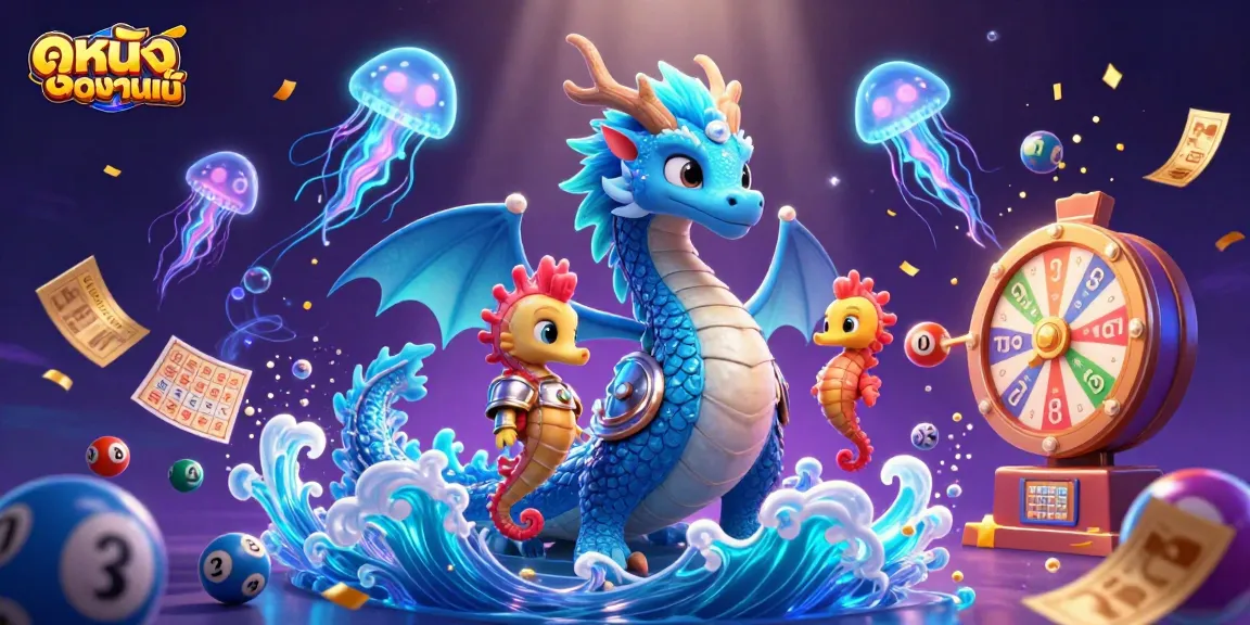 Join the excitement with ดูหนังออนไลน์ as neon jellyfish float around a dragon in a dynamic casino scene.