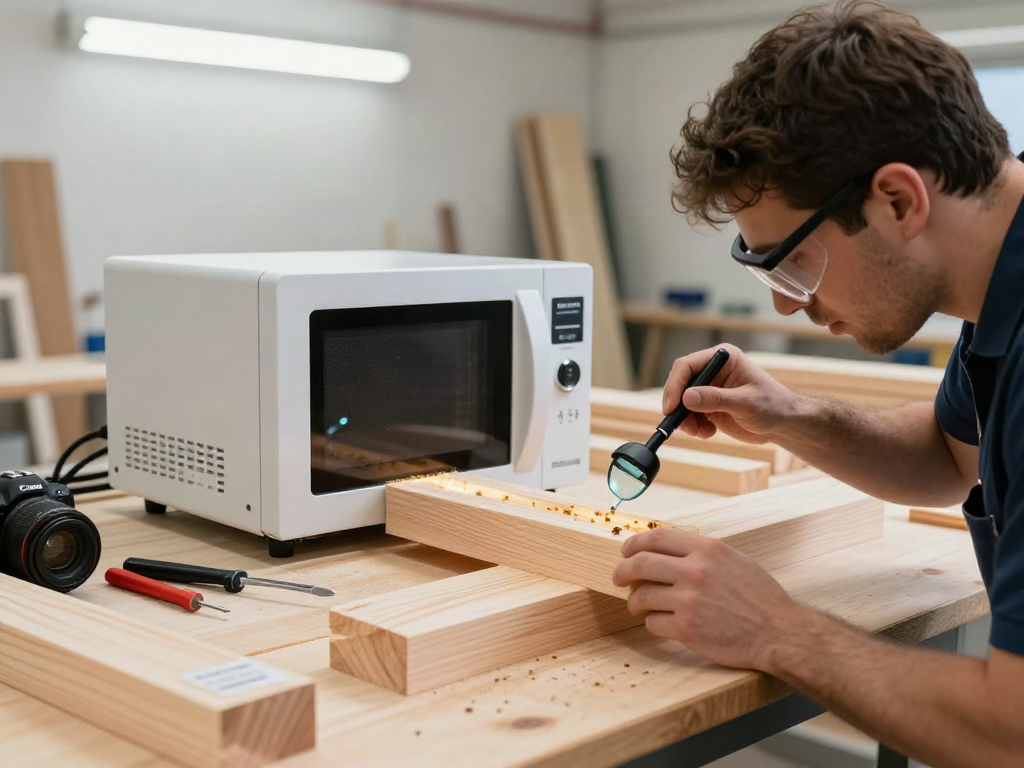 SHASHEL® microwave device in action eliminating wood-boring insects in a workshop.