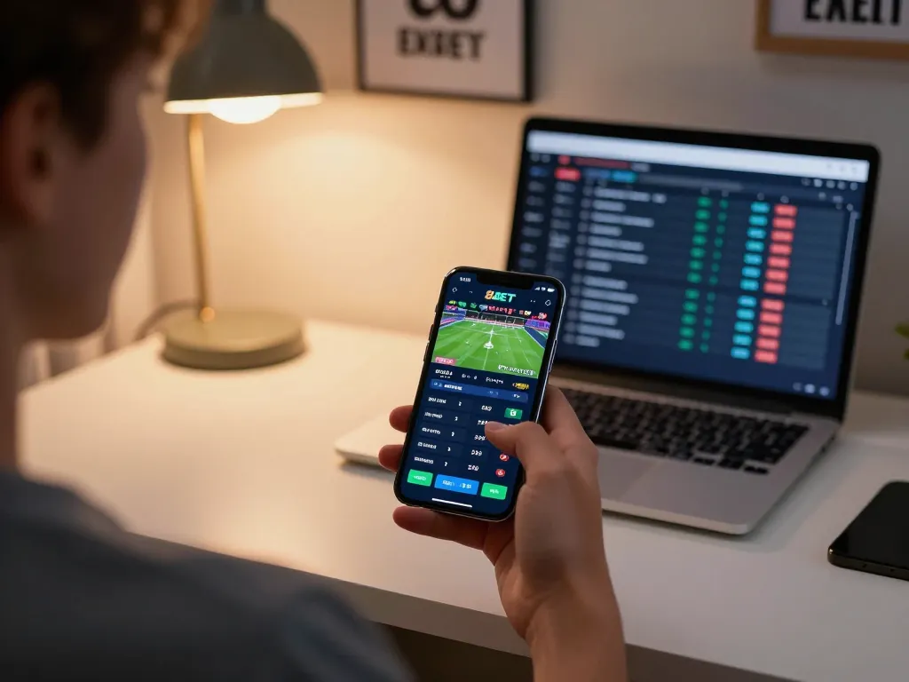 Engaging mobile betting experience with nhà cái 8xbet app interface displayed on smartphone in a cozy environment