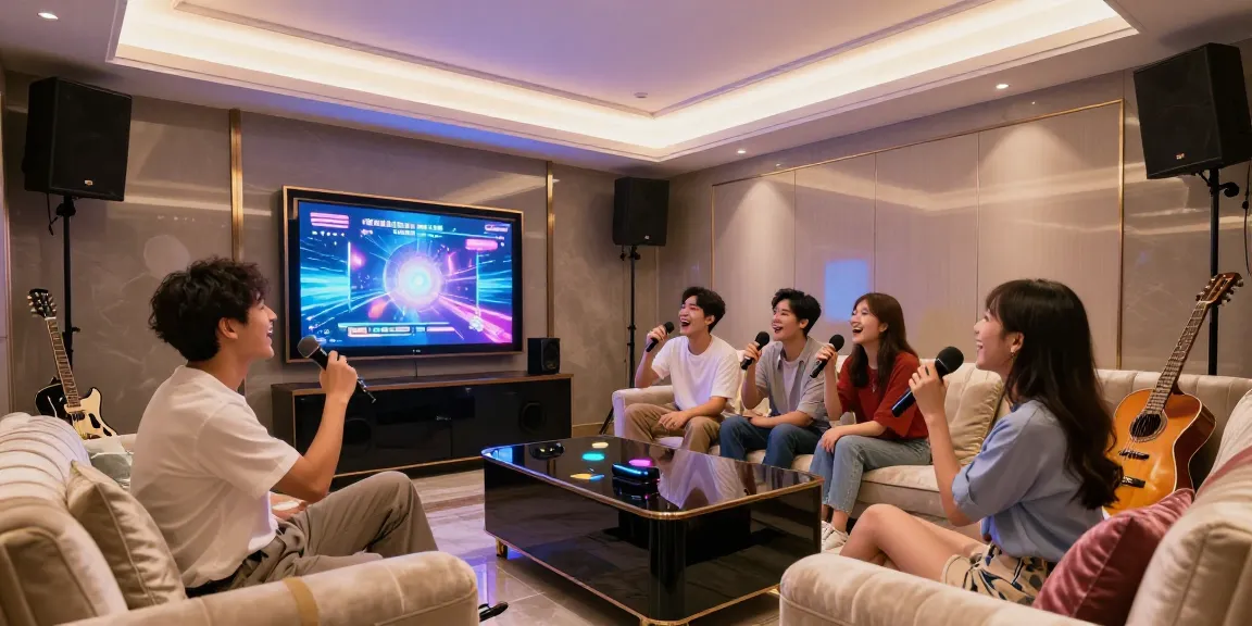 달토 가라오케의 세련된 실내에서 친구들이 함께 노래를 부르는 즐거운 모습