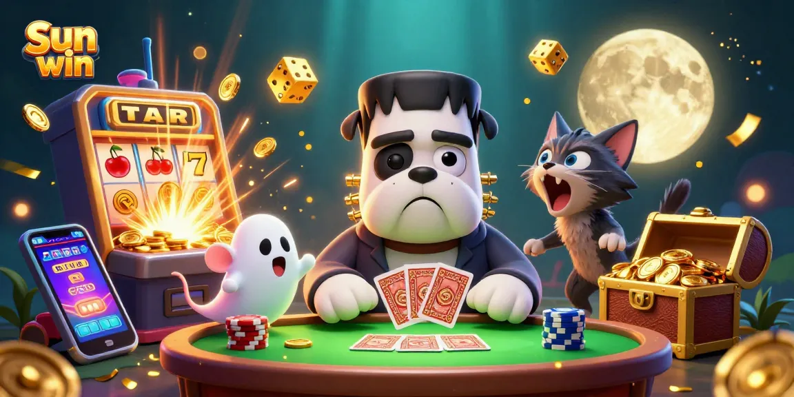 Engage with Sun win's exciting gameplay featuring a lively 3D scene with thrilling characters and casino elements.