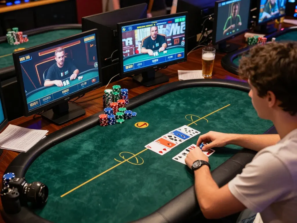A player engaged in a thrilling online poker game at luck8biz, showcasing competitive strategy and vibrant gaming atmosphere.