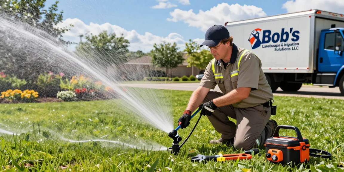 Professional Irrigation Services in Euless, TX technician adjusting modern sprinkler system in lush garden.